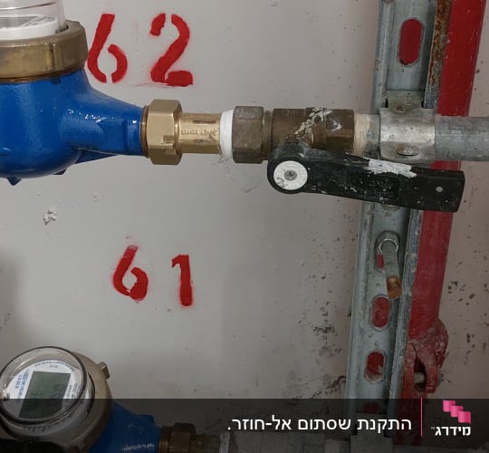 מד מים כחול עם צינור וברזים